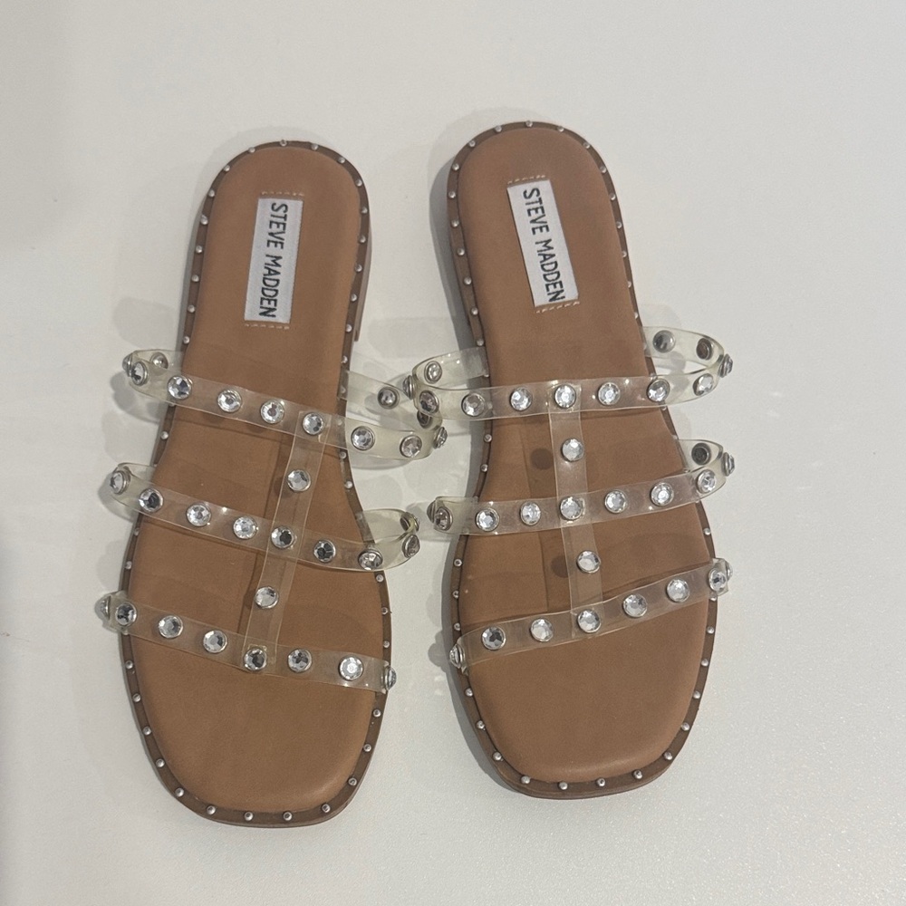 Steve Madden Brown Sandals with Clear Embellished Straps